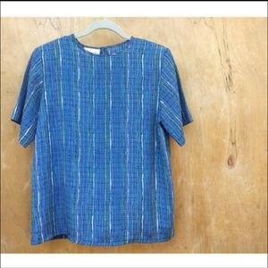 3/$25 Vintage Kathy Lee blue stripe short sleeve crew neck blouse 8
